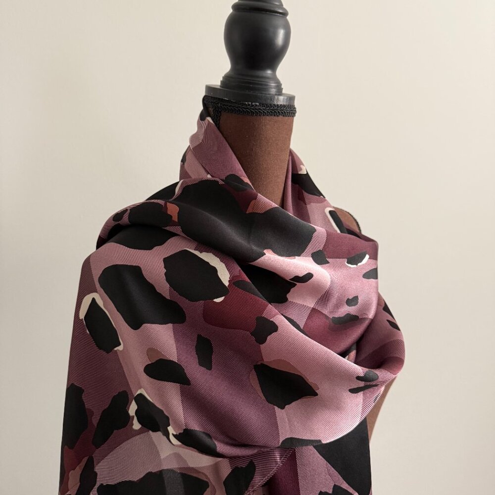 Display #2 Burberry Silk Satin Animal Print Scarf - Picture 4 of 13